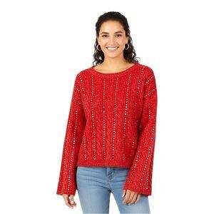 Adyson Parker Red Cable Knit Sequin Striped Sweater NWT Size Large